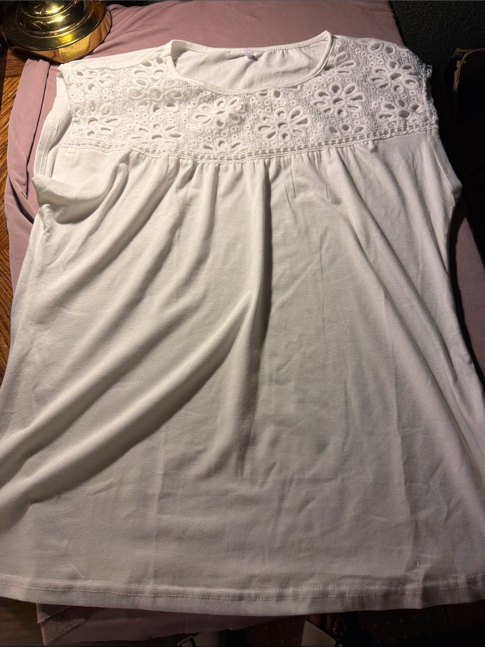 White Sleeveless Top with Crochet Yoke